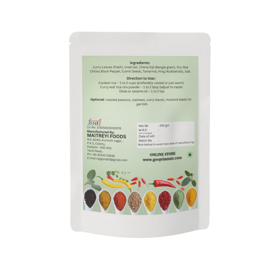 Curry Leaf Idly Powder (250g)—Traditional South Indian Seasoning