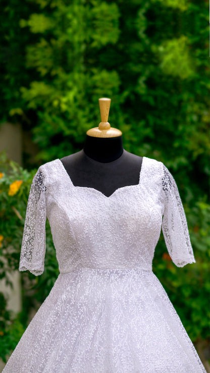 White Bridal Gown with Sheer Sleeves