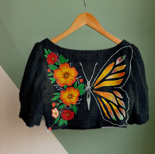 Butterfly & Bloom Hand-Painted Blouse Fabric