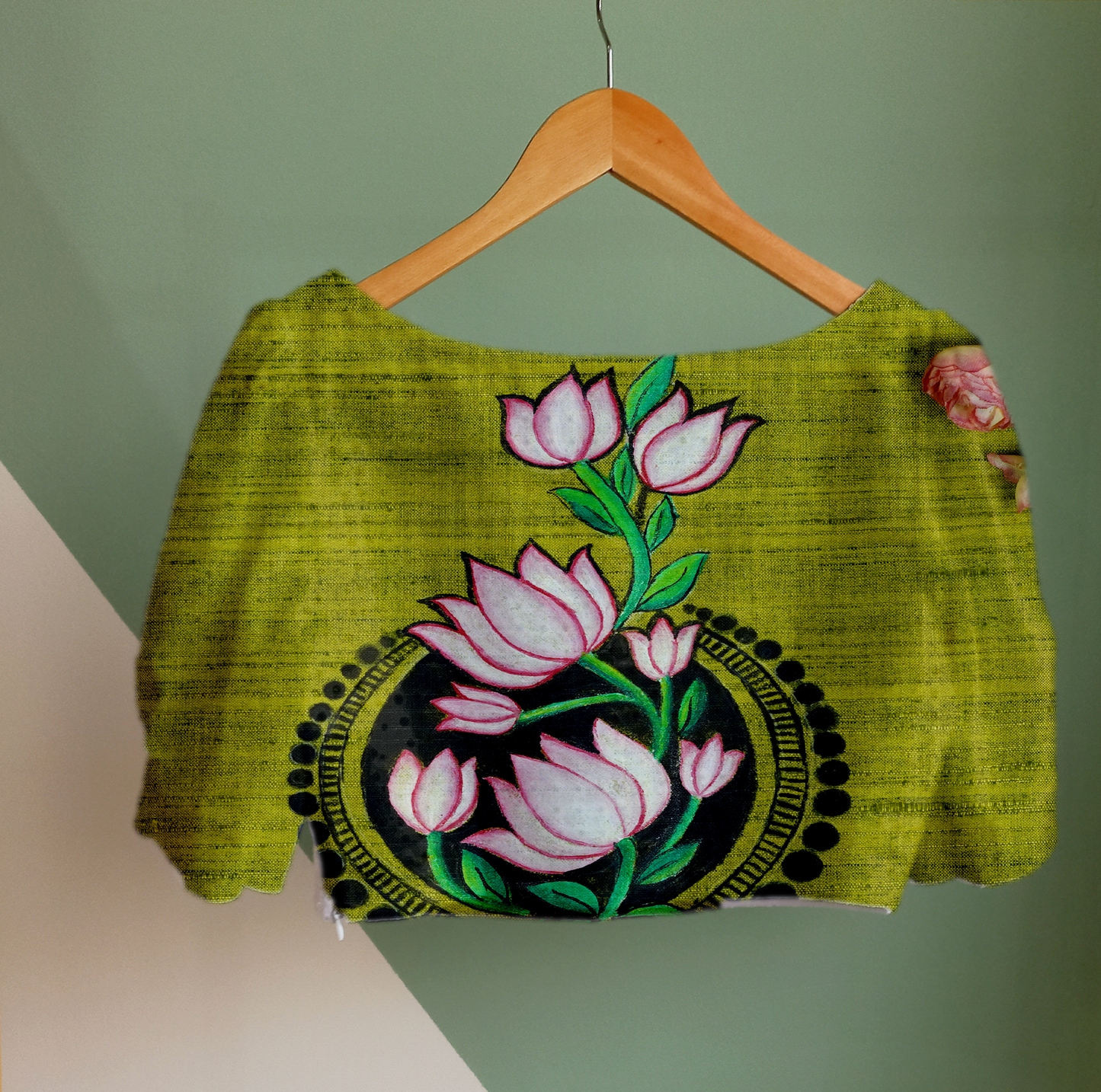 Artistic Floral Painting on Blouse Fabric
